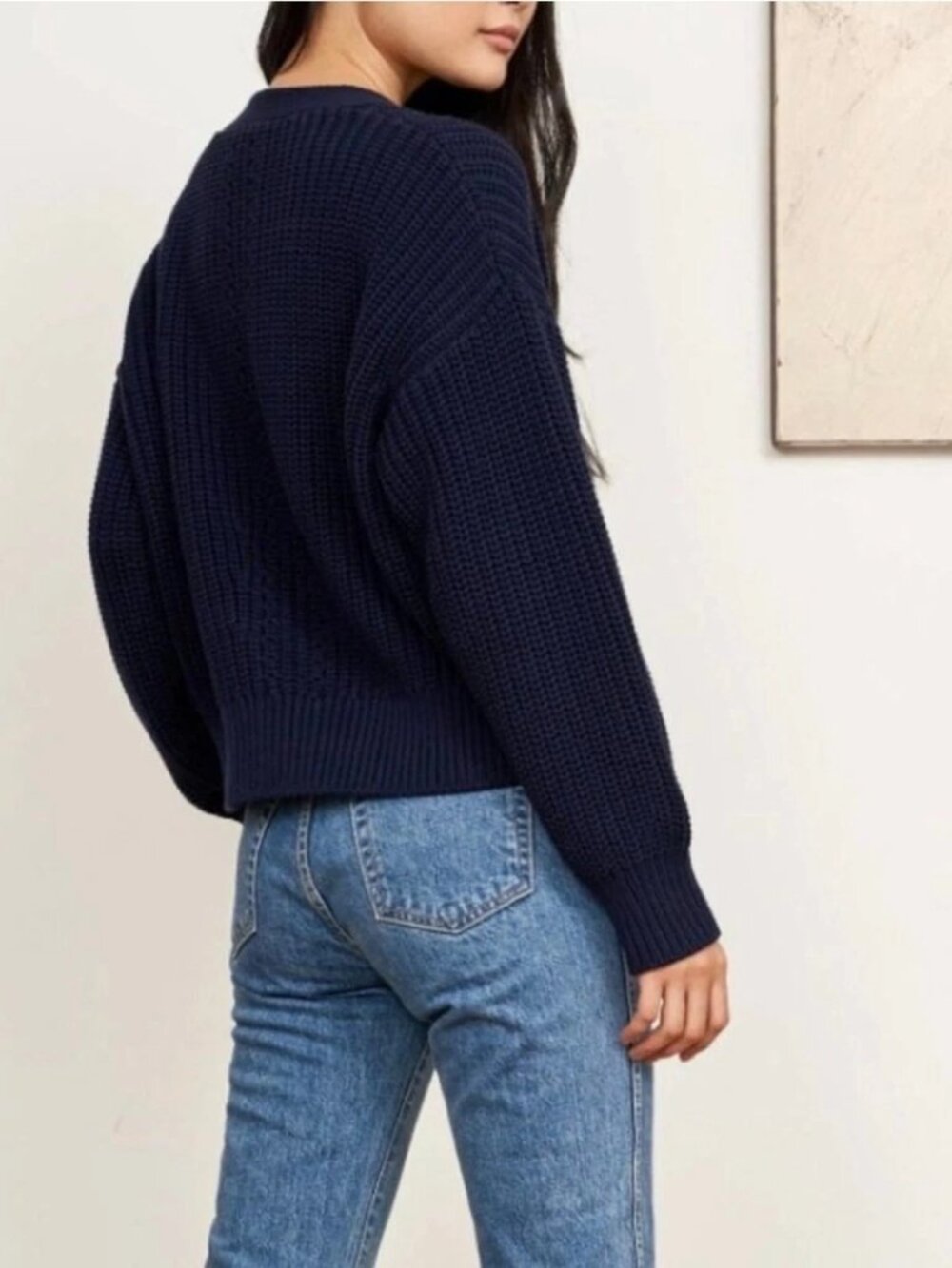 La Ligne Navy Oversized Picnic Cardigan in Navy, XS - Picture 3 of 5